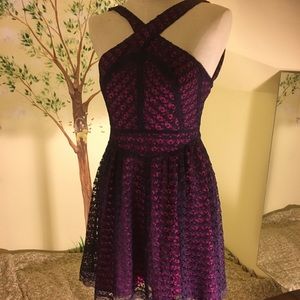 Lace overlay halter dress